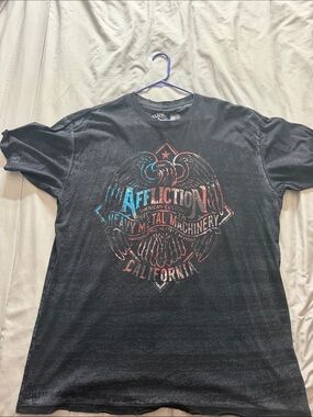 Affliction Black Graphic Tee with Red and Blue Eagle Print